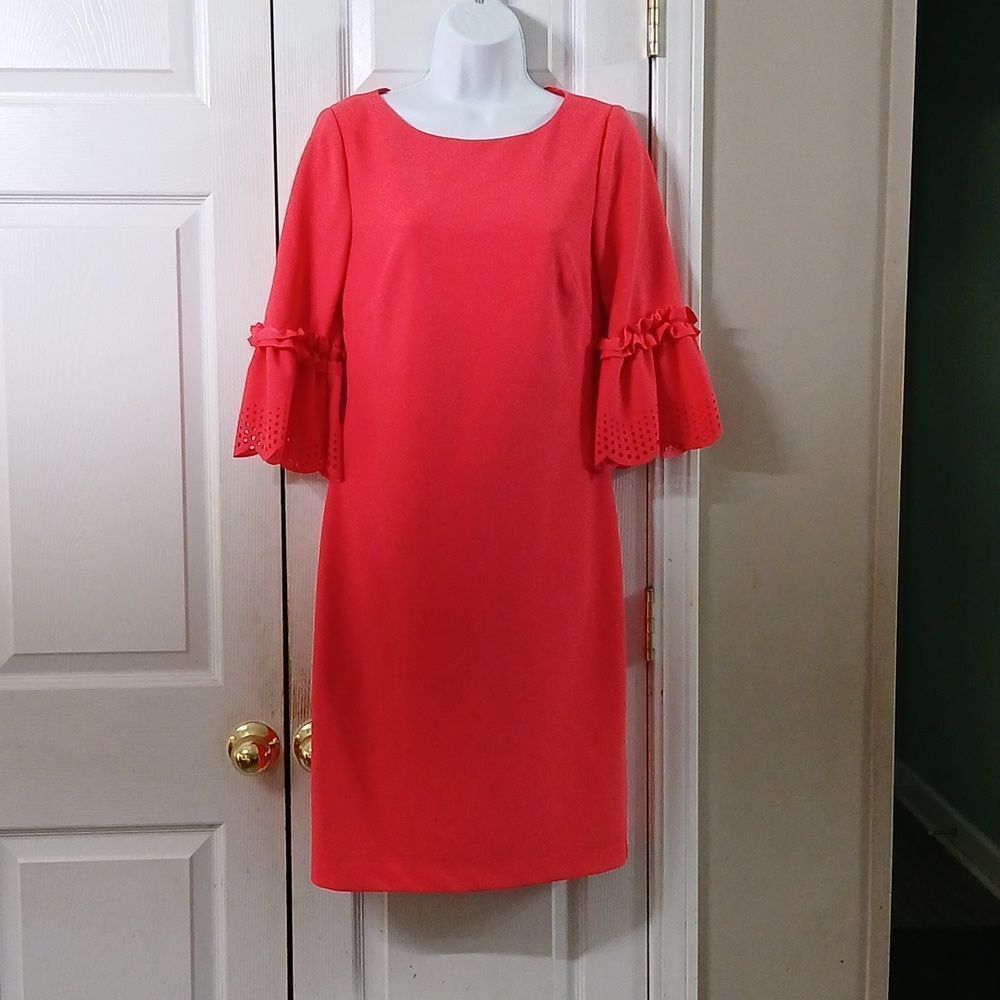 Jessica Howard melon color laser cut bell sleeve business career dress  Sz 6 EUC